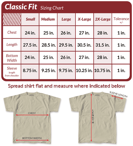 Compare your measurements with this classic fit size chart Compare your measurements with this classic fit size chart