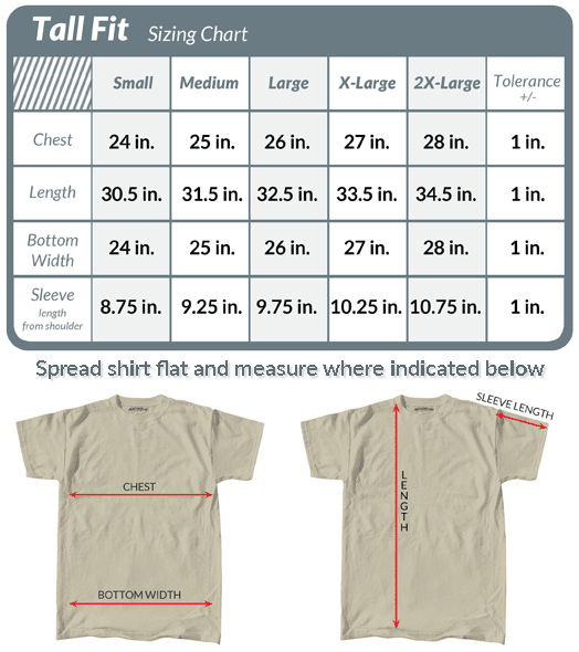 Save time and money avoiding returns and exchanges. Check the fit guide Save time and money avoiding returns and exchanges. Compare your measurements with this tall fit size chart